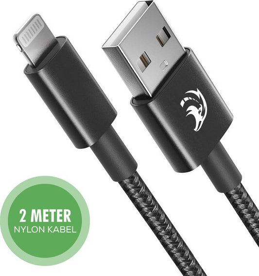 Travelhawk Câble USB-A vers Lightning - Câble de charge iPhone - Chargeur iphone - Chargement rapide - 2 mètres - 1 pièce - Noir