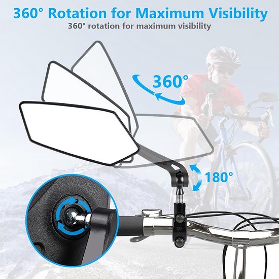 Garpex® Set of 2 - Bicycle Mirror Right and Left - Rear View Mirror Bicycle - Bicycle Mirror ebike - Adjustable Design