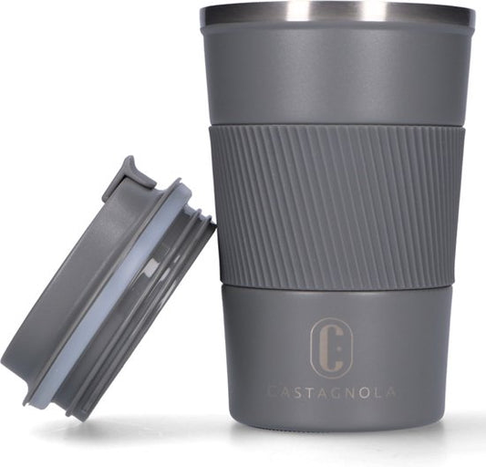 Castagnola Thermos Cup - Coffee Mug To Go - Travel Mug for Coffee and Tea - Tea Mug - 380 ML - stainless steel - Grey