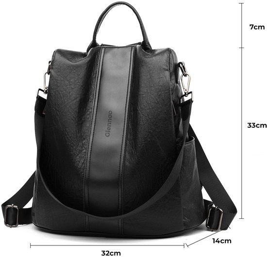 Glennoo Anti-theft Backpack Ladies - Sac à dos pour dames - Cuir PU - Noir