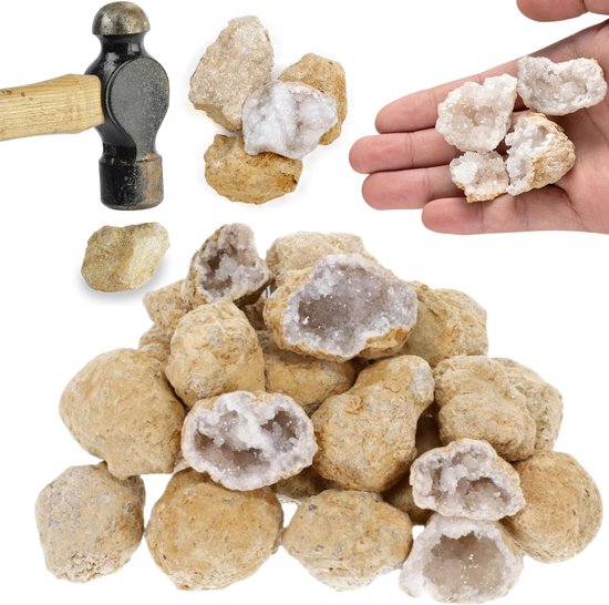 Partizzle 25x Géodes en pierres de Rhin brutes - Faites vos propres assemblages ouverts - Faites des cristaux / pierres précieuses des minéraux - Cadeaux à partager pour les enfants - Grabbelton Treat Gifts - Medium 2/4 cm