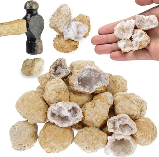 Partizzle 25x Géodes en pierres de Rhin brutes - Faites vos propres assemblages ouverts - Faites des cristaux / pierres précieuses des minéraux - Cadeaux à partager pour les enfants - Grabbelton Treat Gifts - Medium 2/4 cm