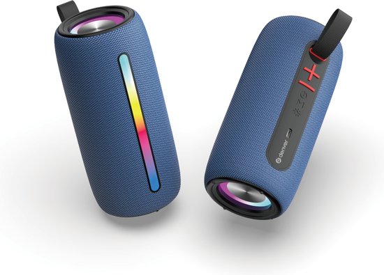 Denver Enceinte Bluetooth sans fil - Effets de lumière - Boîte à musique - AUX - Appairage TWS - BTL360 - Bleu