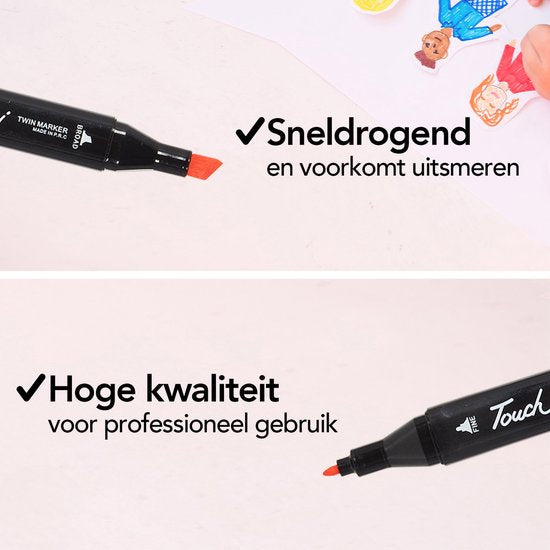 Brixy Twinmarkers 264 pièces - Marqueurs professionnels à alcool - pointe double face - marqueurs - sac de rangement avec support