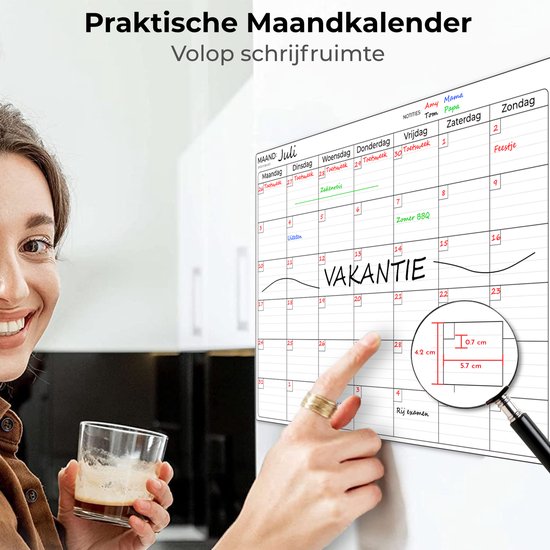 Systemyze Month Planner Whiteboard - Tableau magnétique de planification - Planificateur hebdomadaire magnétique - Incluant marqueurs et gomme - Format A3
