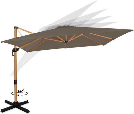 VONROC Premium Parasol Flottant Pisogne 300x300cm - Base transversale et housse de protection incluses - Parasol carré - Rotation 360° - Inclinaison - Toile résistante aux UV - Aspect bois - Noir