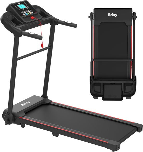 Tapis de course Brixy - pliable - jusqu'à 14 km/h - 12 programmes - avec support pour tablette et bouteille - écran couleur LCD - noir