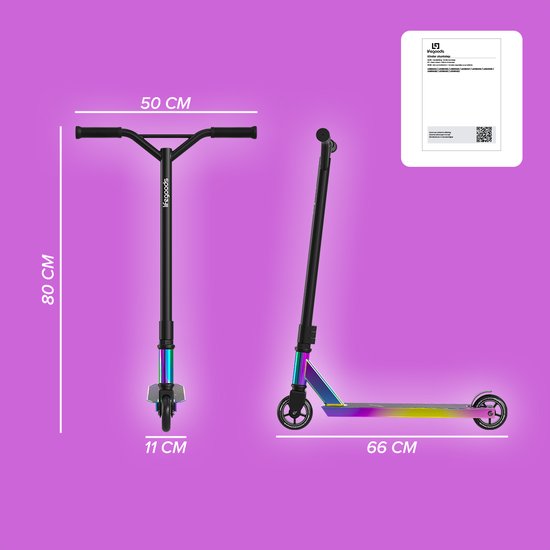 LifeGoods Stuntstep Fly Pro - 6+ Years - Marchepied pour enfants - Garçons/Filles - 100mm - 100KG - Arc-en-ciel