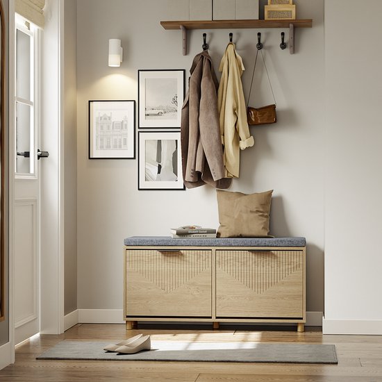 SoBuy - Banc à chaussures avec rangement - Chêne clair - 100x24x50 cm - 2 portes - Charge max. 237 kg