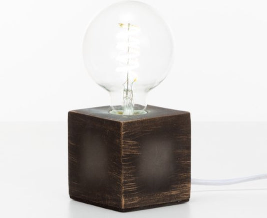 Pied de lampe, cube, câble avec interrupteur, E27, 60 W, IP20, ciment, gris, 90 mm x 90 mm
