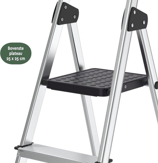 BRASQ Échelle ménagère 6 marches argent - Échelle de cuisine pliable en aluminium pour usage privé et professionnel - Échelle d'escalier - Antidérapant