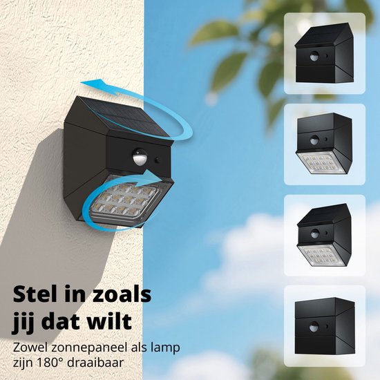 FlinQ Solar TwistCube 2-pack - Transformable en 4 formes - Applique solaire d'extérieur - Lampe solaire d'extérieur avec détecteur de mouvement - Lampe de jardin LED avec détecteur jour et nuit - Eclairage extérieur