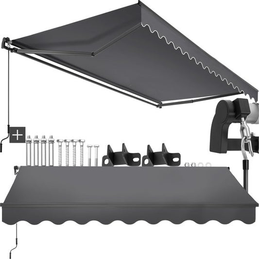 tectake® Sunshade with Articulated Arm - 300 x 250 cm - Store - Protection solaire pour fenêtre, balcon, extérieur - Fixation murale - Résistant à l'eau et aux UV - Gris foncé