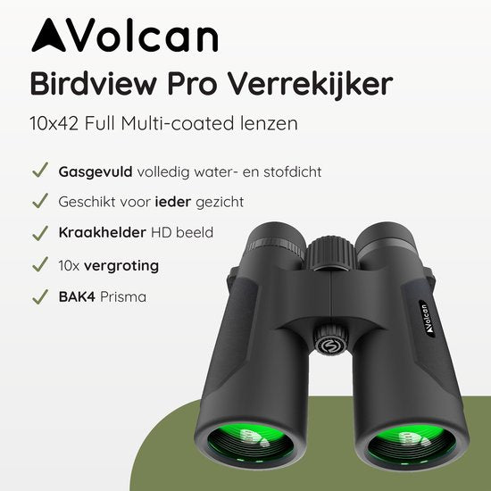 Jumelles Volcan étanches 10x42 - Pour adulte - Remplies de gaz - HD - Avec cache-objectifs, sac de transport et courroie de cou - Noir