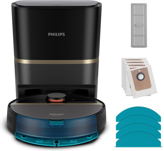 Robot aspirateur - Philips HomeRun Aqua 7000 Series XU7100/01 - Station de charge incluse - Noir/Or