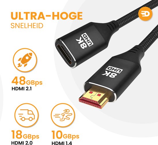 Drivv. Câble d'extension HDMI Premium 2.1 - mâle vers femelle - 3 mètres