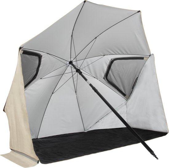 VirtuFit Beach Parasol Premium - Windbreak - Beige - 225 x 140 cm - Windbreak with Zipper Flaps - Sturdy Construction - Beach Parasol with Carrying Bag - Beach umbrellas - Beach Parasol - Beach tent