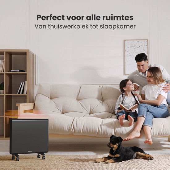 Auronic Convector Heater - 1000W - Chauffage électrique - 3 niveaux - Panneau métallique - Freestanding - Roues - Noir