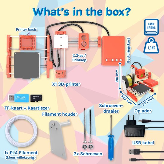 3D&Print Imprimante 3D pour débutants, enfants - Kit de construction - Pack de démarrage pour enfants - Orange
