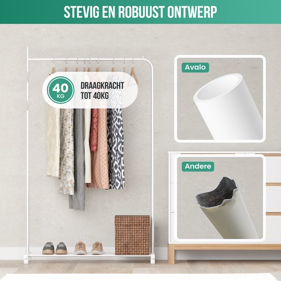 Avalo Portoir à Roulettes Blanc - Métal - 100x40x156 - Rangement Pour Chaussures