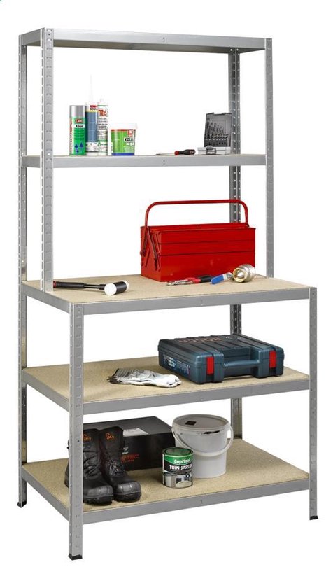 Étagère de stockage pour travaux lourds - aspect métal et bois - 100 cm de large - capacité de charge de 875 kg - capacité de charge de 175 kg par étagère