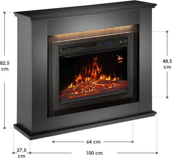 Chauffage électrique - Rectangulaire - 2000 Watt - Noir - Effet de feu inclus