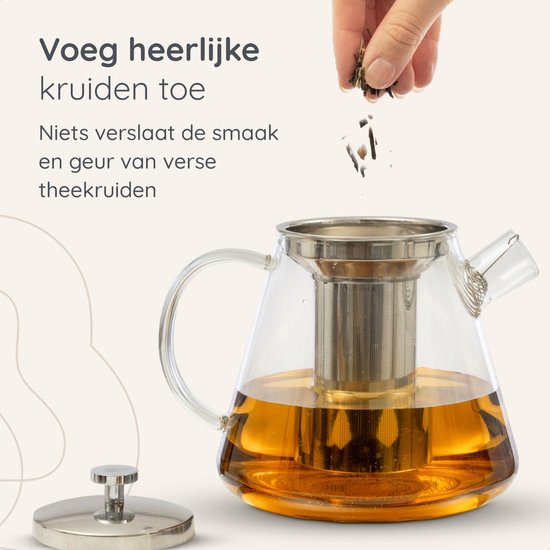 Deleca Théière en verre Clarity - Avec filtre en acier inoxydable et chauffe-plat - Pour thé en vrac / fleurs de thé - Cadeau de Noël - Verre borosilicaté / 1.5L