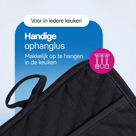 Maniques Roegaarden - Maniques résistantes à la chaleur - 100% coton - Avec pochettes - Noir