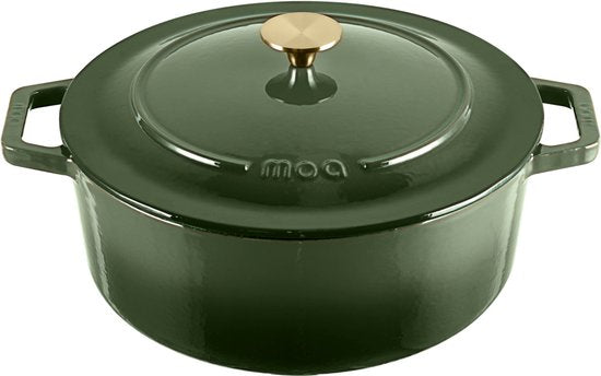 Casserole en fonte MOA - 7,2L - Pour toutes les sources de chaleur y compris l'induction - Avec couvercle - Ø 30cm - Revêtement antiadhésif - Vert