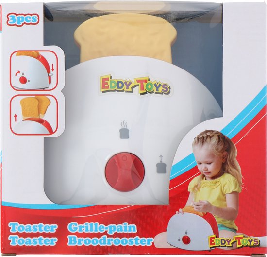 Eddy Toys Toy Toaster - Toy Kitchenware Toaster - Incl. Toast - White