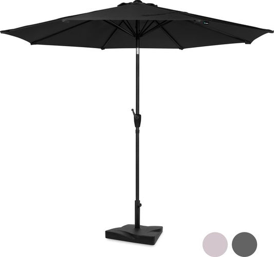 VONROC Premium Parasol à manche Recanati Ø300cm - Base de parasol et housse de protection incluses - Parasol rond - Inclinable - Toile résistante aux UV - Noir