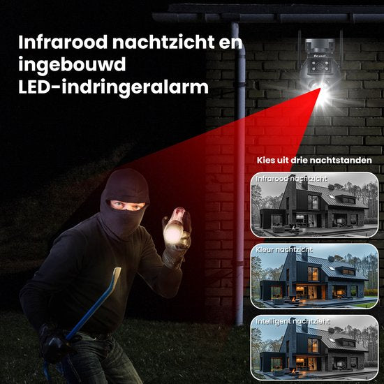 Caméra de sécurité extérieure - 2 pièces - Wifi et 256GB - Caméra extérieure avec vision nocturne - Double objectif - Noir - par Saaf