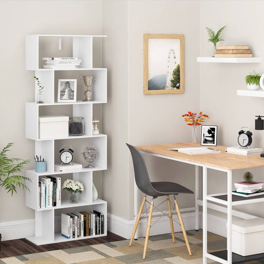 Woltu 6-shelf Bookcase White 60 x 160 x 23.5 cm - Bibliothèque ouverte moderne au design ludique