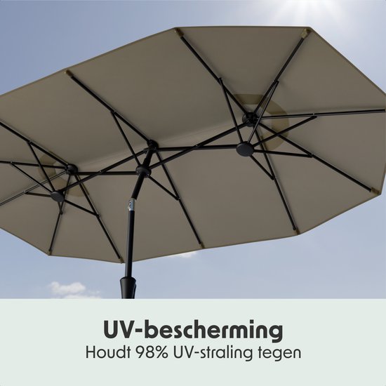LifeGoods Parasol double - jardin - 160x300cm - jusqu'à 8 personnes - imperméable - UPF50+ - Taupe