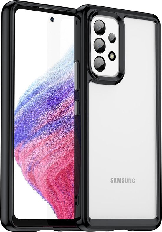 Podec Case Suitable for Samsung Galaxy A53 Black and Transparent Phone Case - Anti-Shock Case Cover with 2x Screen Protector