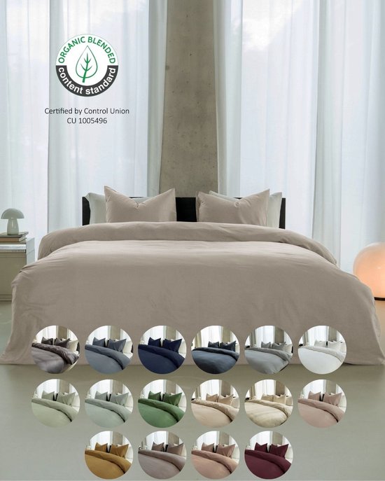 Kayori Saya Housse de couette Satin de coton - 140x200-220 + 1 taie d'oreiller - Simple - Coton biologique - Blanc cassé