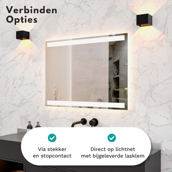 Mirlux Miroir de salle de bain avec éclairage LED et chauffage - Miroir mural rectangulaire - Miroir de douche anti-condensation - 90x65CM
