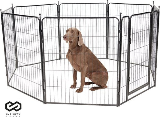 Infinity Goods Dog Run - Parc à chiots - 8 panneaux - 80 x 80 CM - 640 CM de circonférence - pliable - avec porte - acier - noir