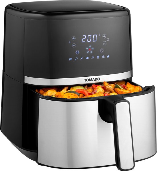 Tomado TAF5401S - Friteuse à air - Capacité de 5,4 litres - Friteuse à air chaud - Affichage numérique - 800 grammes de frites - Noir/RVS