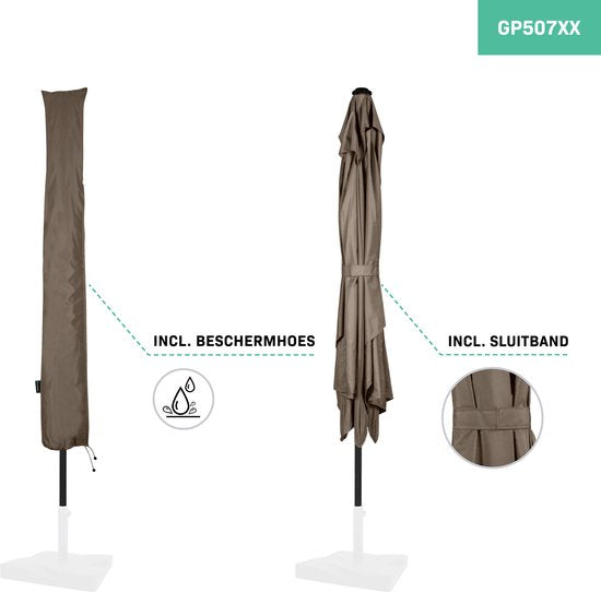 VONROC Premium Parasol Rapallo 200x300cm - Parasol durable - Inclinable - Toile résistante aux UV - Taupe - Housse de protection incluse