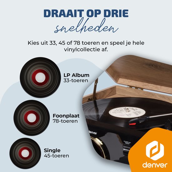 Denver Retro Record Player - Radio - CD - Cassette - Bluetooth - Auto stop - MRD180