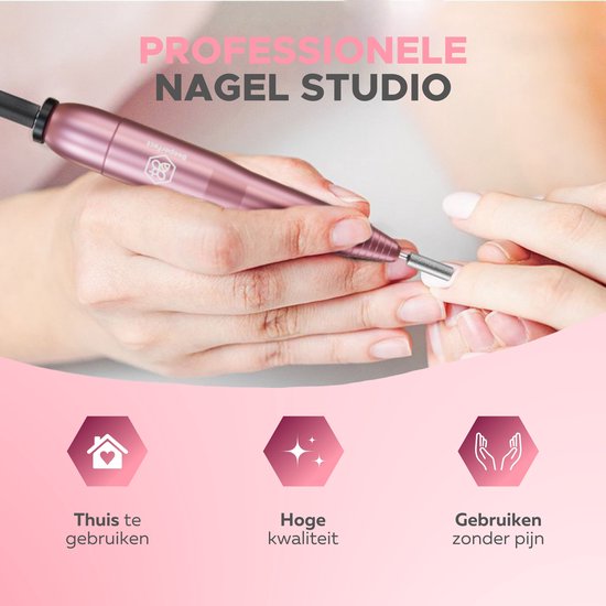 Beeperfect® Lime à ongles électrique - Coupe-ongles - Ensemble manucure et pédicure - 12 embouts et 60 rouleaux de ponçage - 4 accessoires supplémentaires - Rose