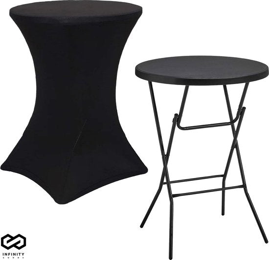 Infinity Goods Stevige Zwarte Statafel Incl. Zwarte Statafelrok - Partytafel - Robuust en Weersbestendig - Inklapbaar - 80cm x 110cm - Feest