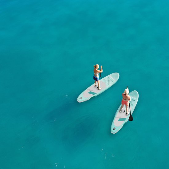 Planche de paddle polyvalente - LifeGoods - Capacité de charge 100 KG - 300 x 76 cm - Gonflable - Pack SUP complet - Vert menthe