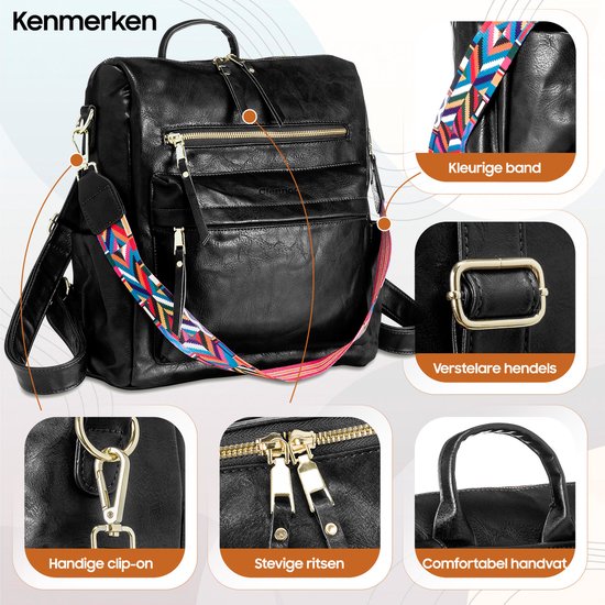 Sac à dos Glennoo - Sac à dos femmes - Imperméable - Petit - Compartiment antivol - Dos, épaule, sac à main en un - cuir PU souple