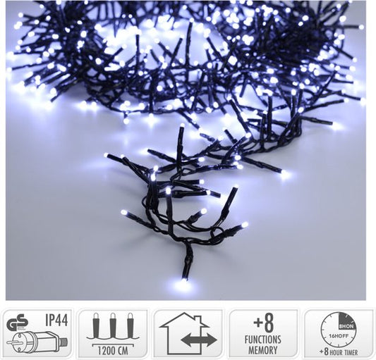Maxi Cluster Christmas Lights - 800 led - 12m - (ice) white - Timer - Light functions -Outdoor-Indoor Memory