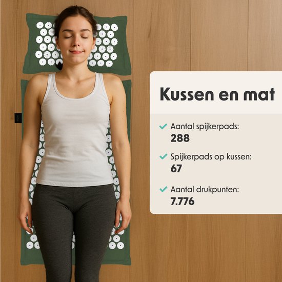 LifeGoods Acupressure Mat Eco - avec coussin - Shakti mat - Nail Mat Incl. 2x Trigger Point Ball and Carrying Bag - 72x43x2cm - Green/White