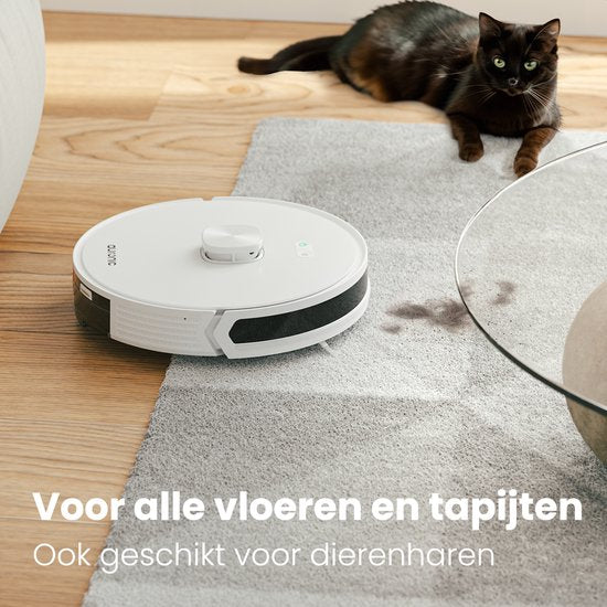 Auronic Robot Aspirateur - Avec fonction balayage - WiFi et App - Station de charge - Animaux domestiques - Robot balayeur - Navigation laser - Blanc