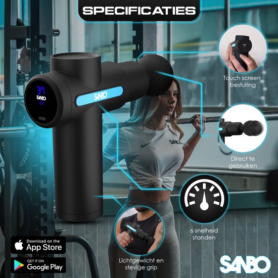 Sanbo Massage Gun Mini Gen 2 - Avec 5 accessoires et 6 étapes - Appareil de massage sportif et relaxant - Pistolet de massage - Professionnel - Noir
