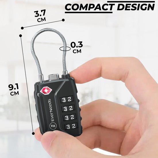 EverNeeds Serrure de valise - Serrure TSA - Cadenas à 4 chiffres - Serrure à chiffres - Noir - 2 pièces